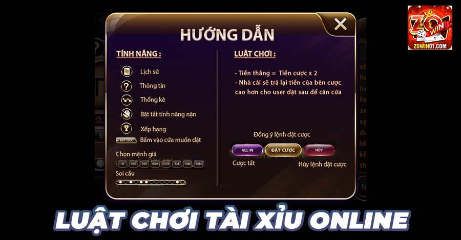 Luật chơi tài xỉu online Zowin